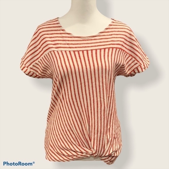 gyft Red & White Striped Short Sleeve Wrap Hem Blouse- Size Small - Picture 1 of 4